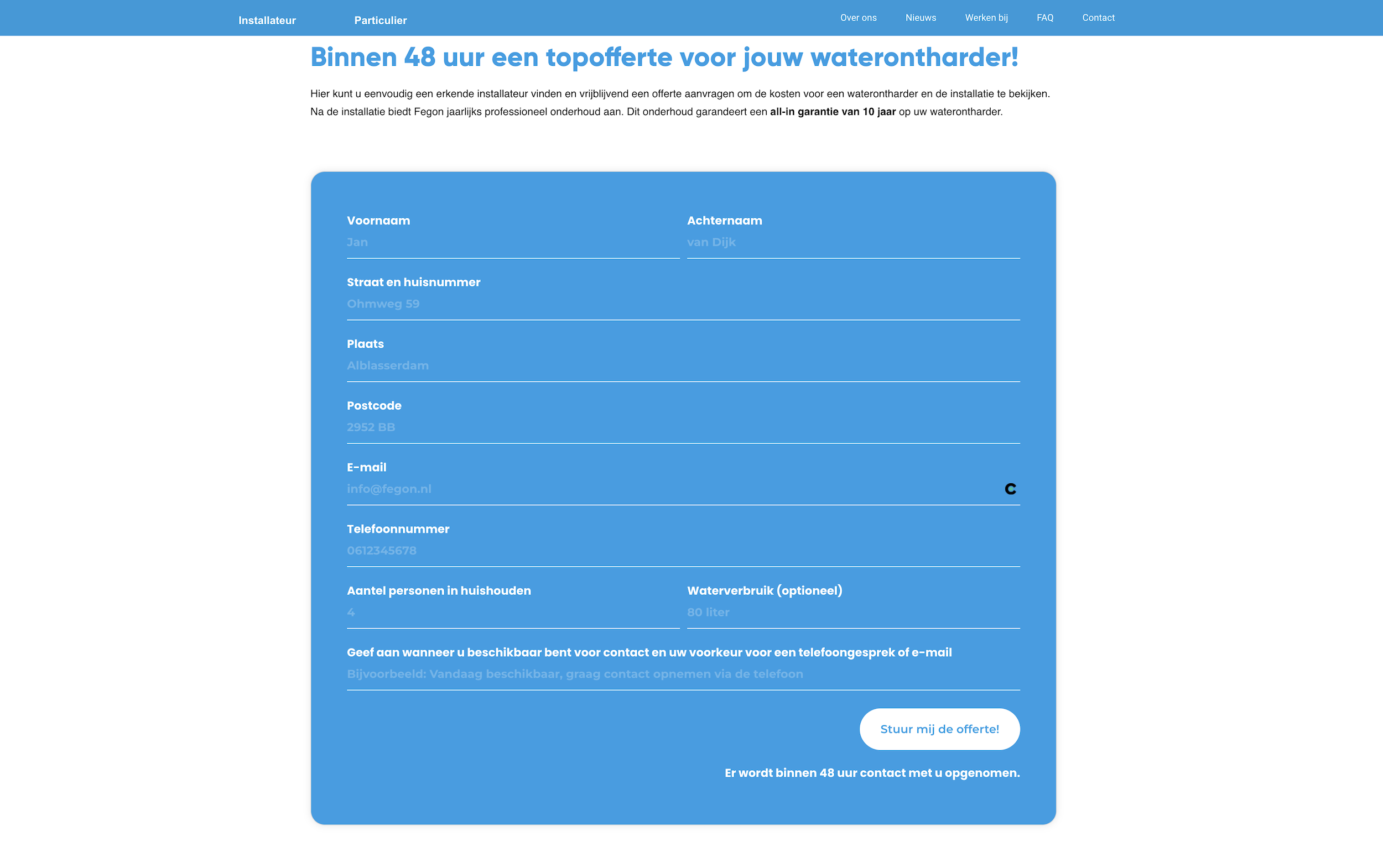 Installateur zoeker van Fegon Waterbehandeling | buro_deBom | Webdevelopment | Maatwerk website
