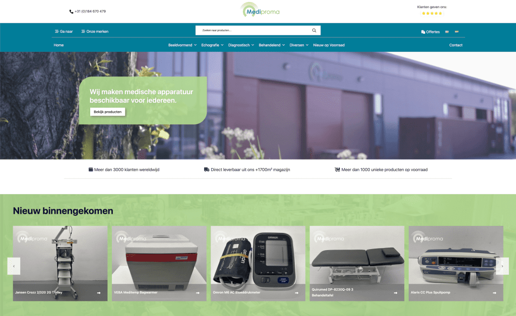 Website van Mediproma | buro_deBom | Webdevelopment | Maatwerk website